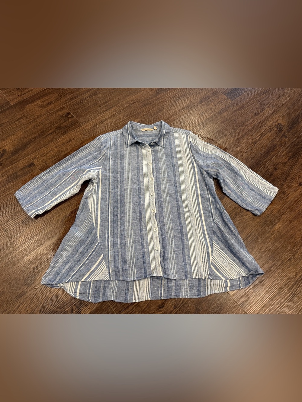 Soft Surroundings Chambray Stripe Livienne Linen Button Down Shirt Top Size 1X